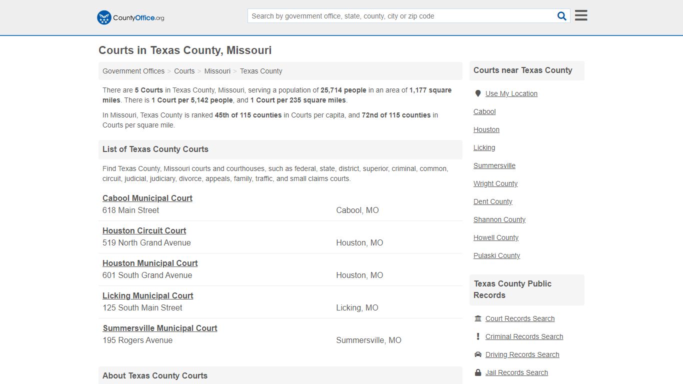 Courts - Texas County, MO (Court Records & Calendars)